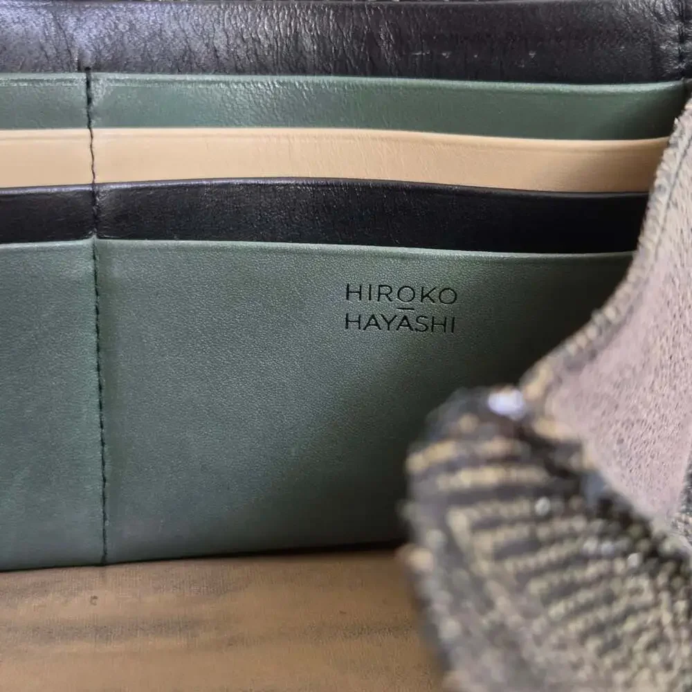Hiroko Hayashi Black and Gold Geometric Genuine Leather Wallet Clutch
